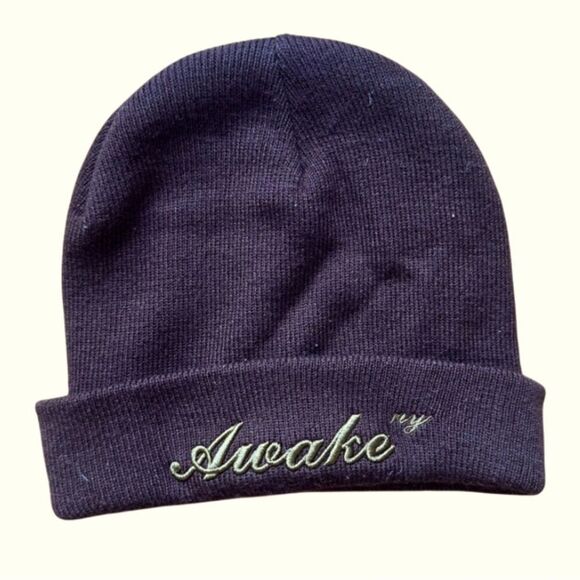 Awake NY Brown Beanie Script Logo Streetwear Cozy Premium Knit Winter Hat Warm - Picture 1 of 3